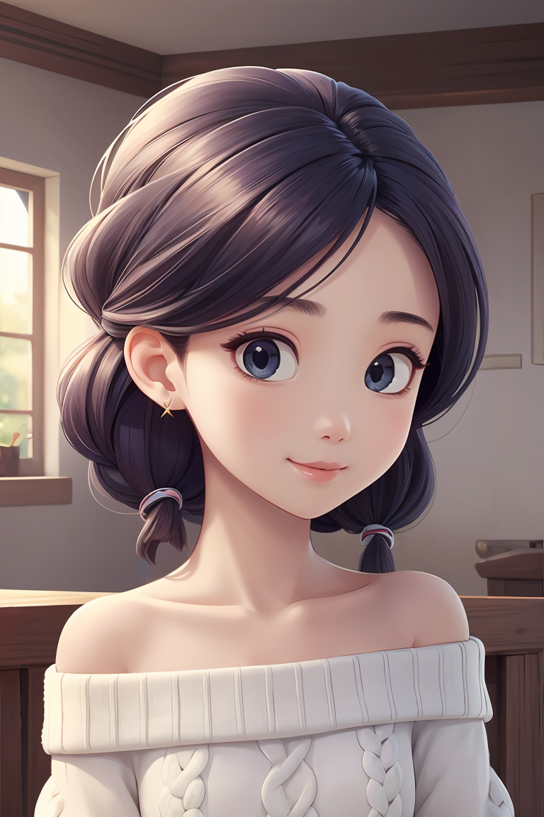 392477-4268925331-masterpiece, best quality, portrait,1girl, azure hair,braiding hair,off-shoulder_sweater,_lora_AI头像定制 _ 皮克斯风格_v1.0_0.8_.png